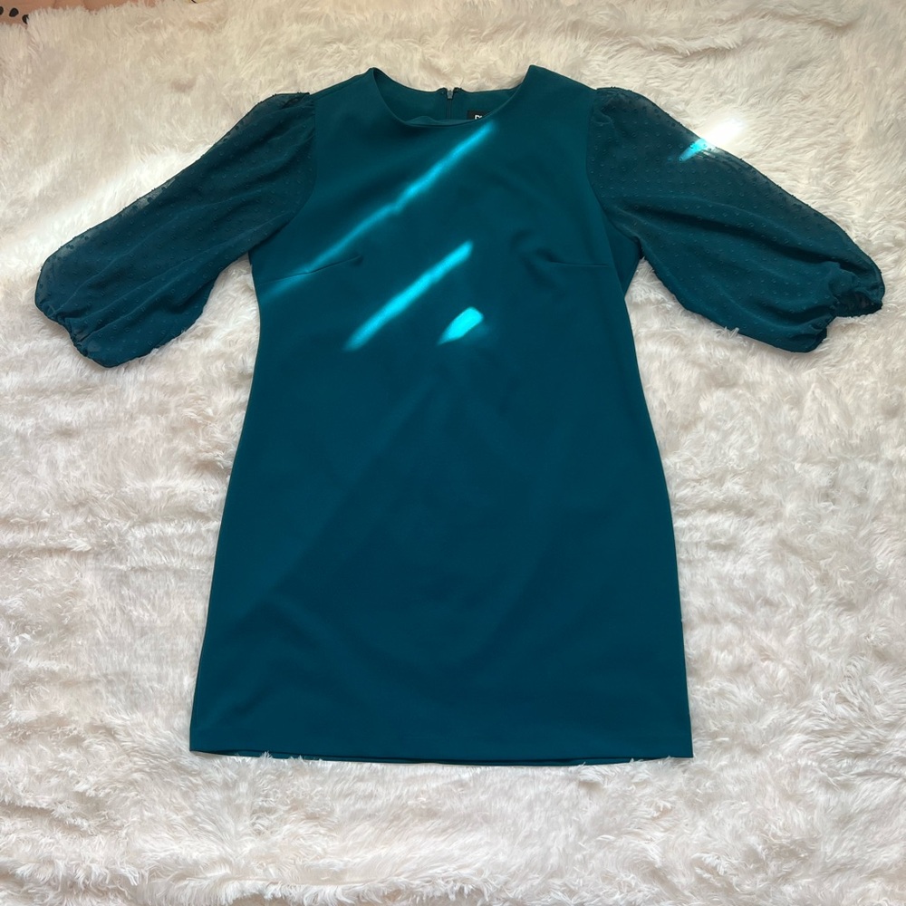 Teal Dress with Puff Sleeves